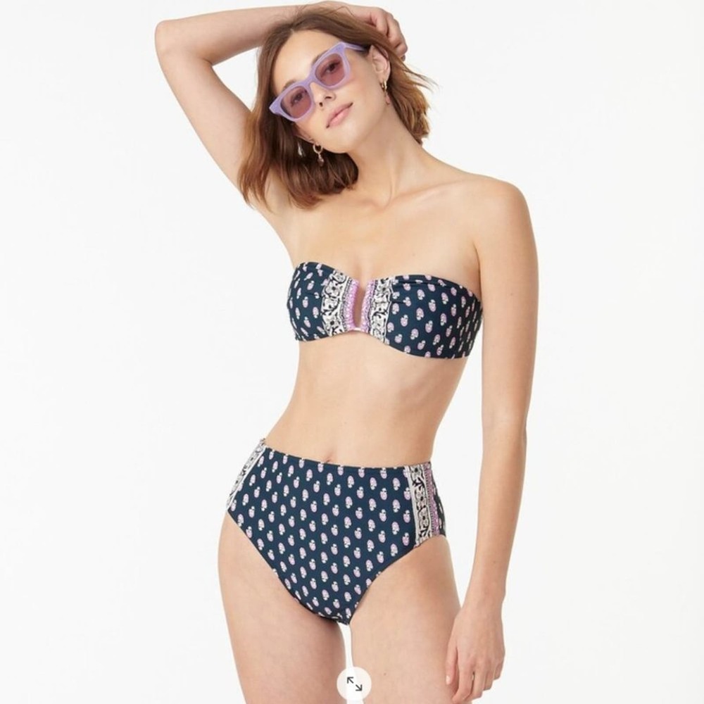 J. CREW U Front Bandeau Bikini Top High Waisted Bikini Bottoms Best Buds Floral